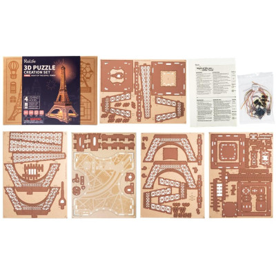 RoboTime 3D Dřevěné puzzle Rolife Noc Eiffelovy věže svítící