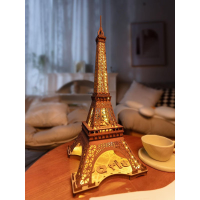 RoboTime 3D Dřevěné puzzle Rolife Noc Eiffelovy věže svítící