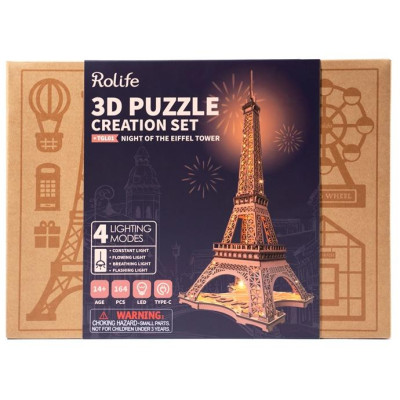 RoboTime 3D Dřevěné puzzle Rolife Noc Eiffelovy věže svítící