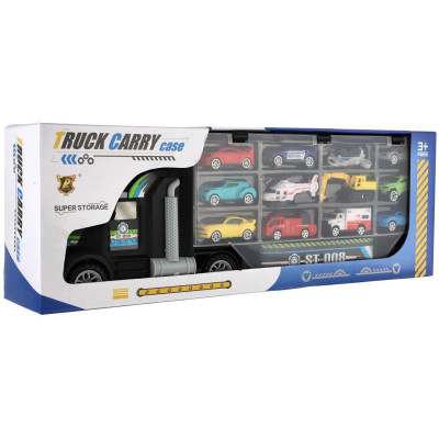 Auto kamion přepravník + dopravní prostředky plast 50cm na volný chod v krabici 51x18x10cm