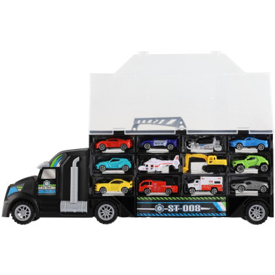 Auto kamion přepravník + dopravní prostředky plast 50cm na volný chod v krabici 51x18x10cm