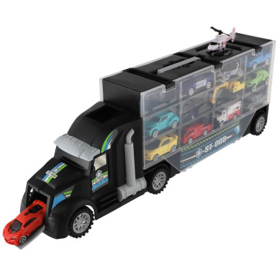 Auto kamion přepravník + dopravní prostředky plast 50cm na volný chod v krabici 51x18x10cm