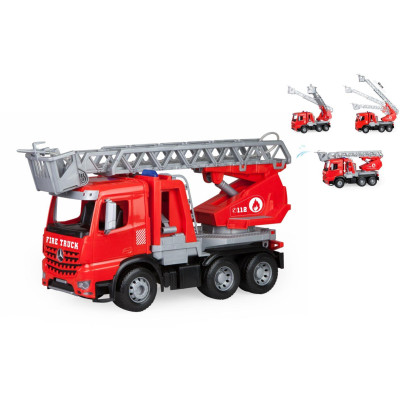 Auto hasiči s žebříkem Mercedes Arocs plast 47cm v krabici 50x31x20cm