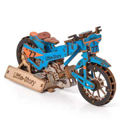 Little Story 3D dřevěná skládačka Speedway Bike modrý