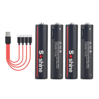 4x dobíjecí USB AA 1,5V baterie Soshine 4200mWh + USB kabel